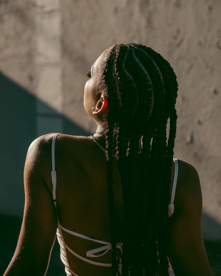 Straight back cornrows seen from behind