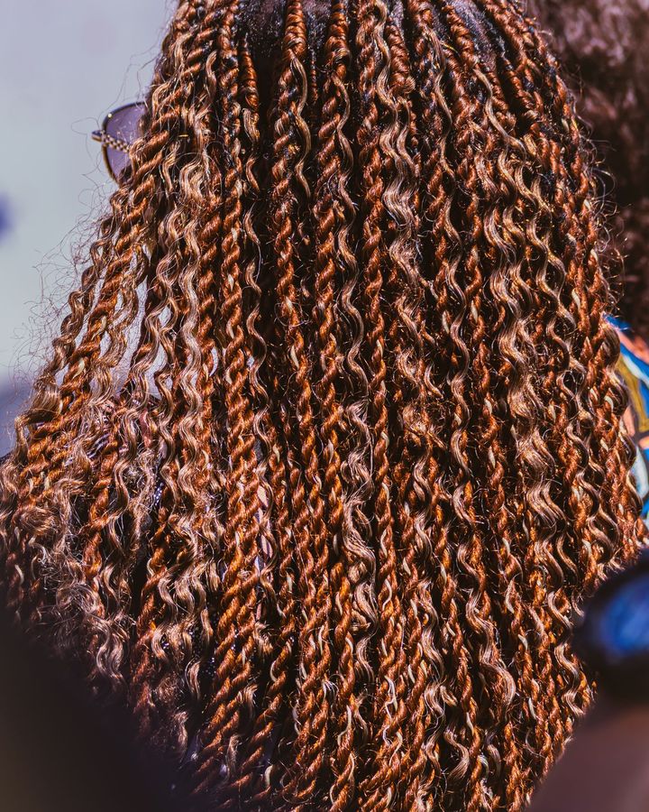 Long twists in a copper brown shade